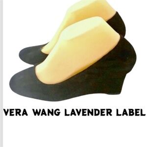 Authentic Vera Wang Lavender label designer black suede leather wedge heels 8.5